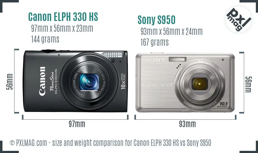 Canon ELPH 330 HS vs Sony S950 size comparison