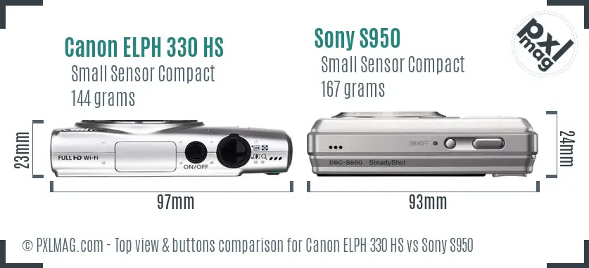 Canon ELPH 330 HS vs Sony S950 top view buttons comparison