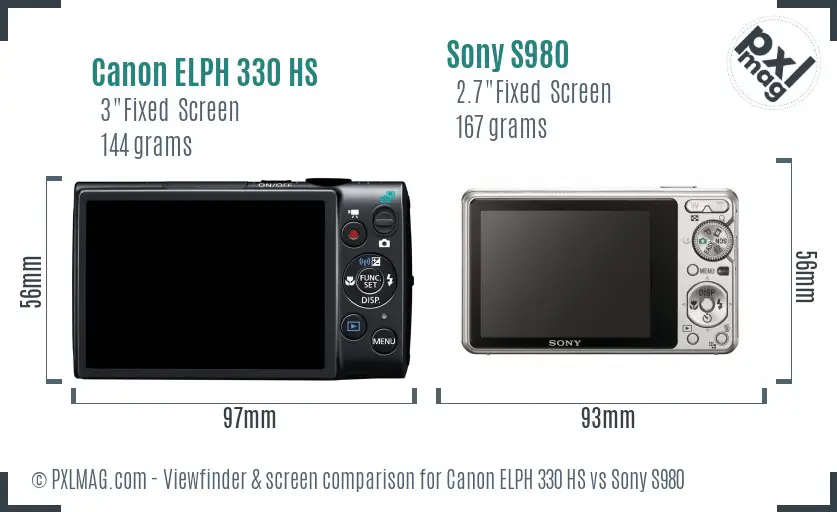 Canon ELPH 330 HS vs Sony S980 Screen and Viewfinder comparison