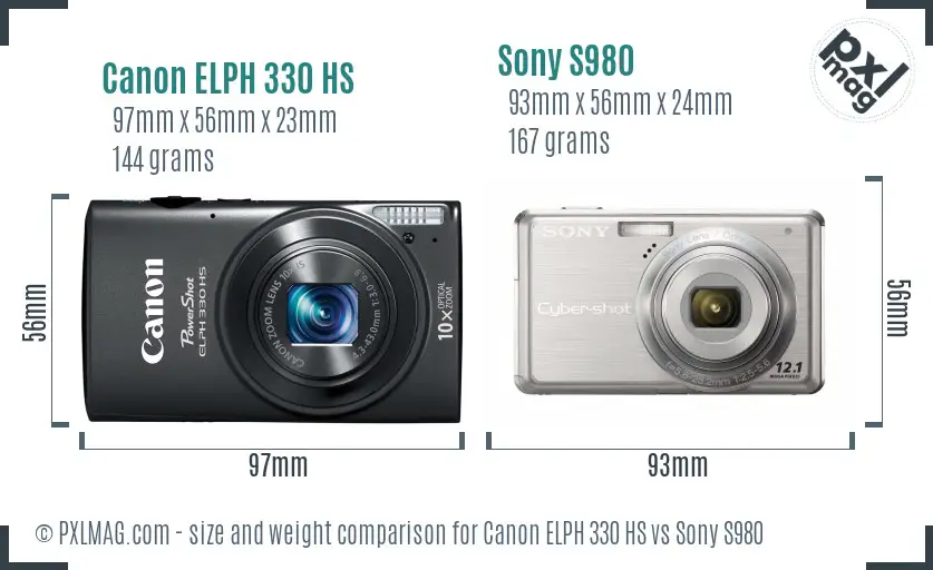 Canon ELPH 330 HS vs Sony S980 size comparison