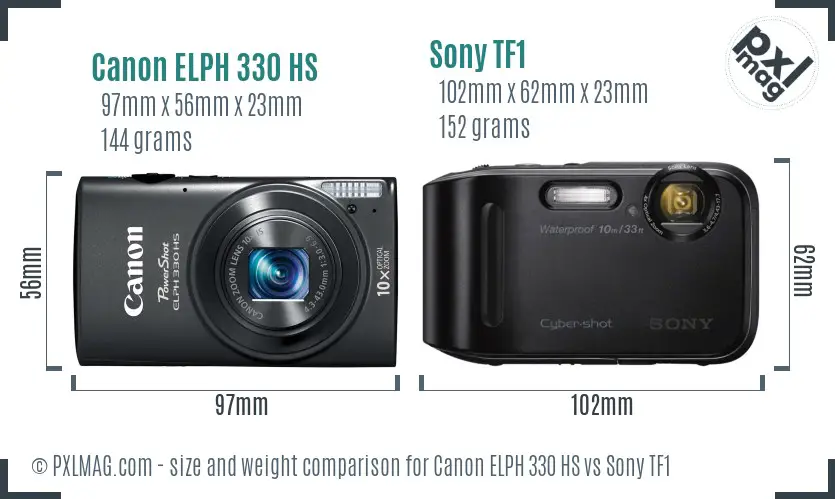 Canon ELPH 330 HS vs Sony TF1 size comparison