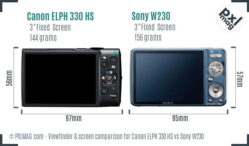Canon ELPH 330 HS vs Sony W230 Screen and Viewfinder comparison Canon ELPH 330 HS vs Sony W230 Screen and Viewfinder comparison