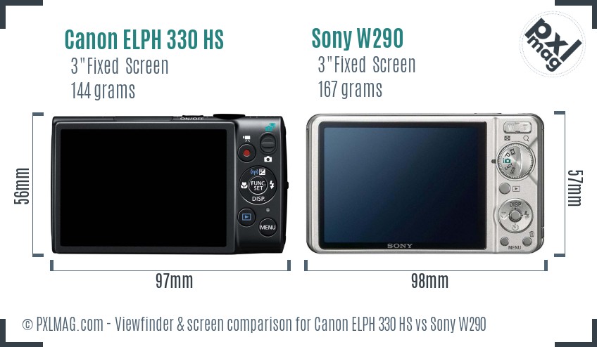 Canon ELPH 330 HS vs Sony W290 Screen and Viewfinder comparison