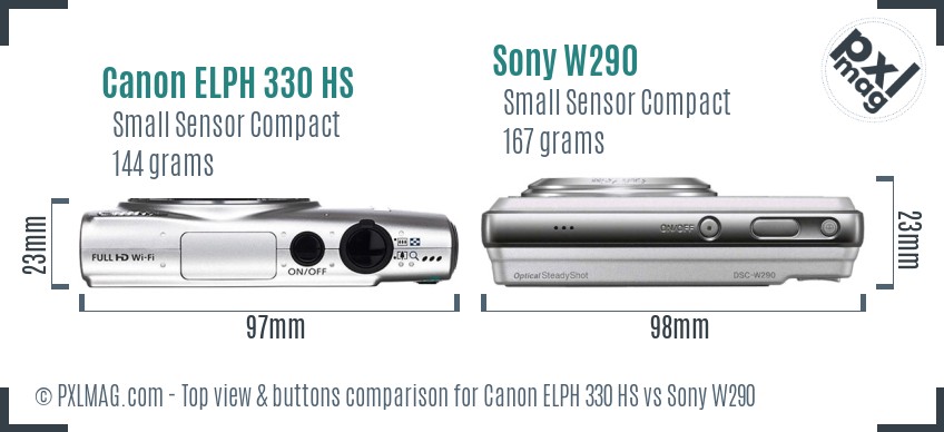 Canon ELPH 330 HS vs Sony W290 top view buttons comparison