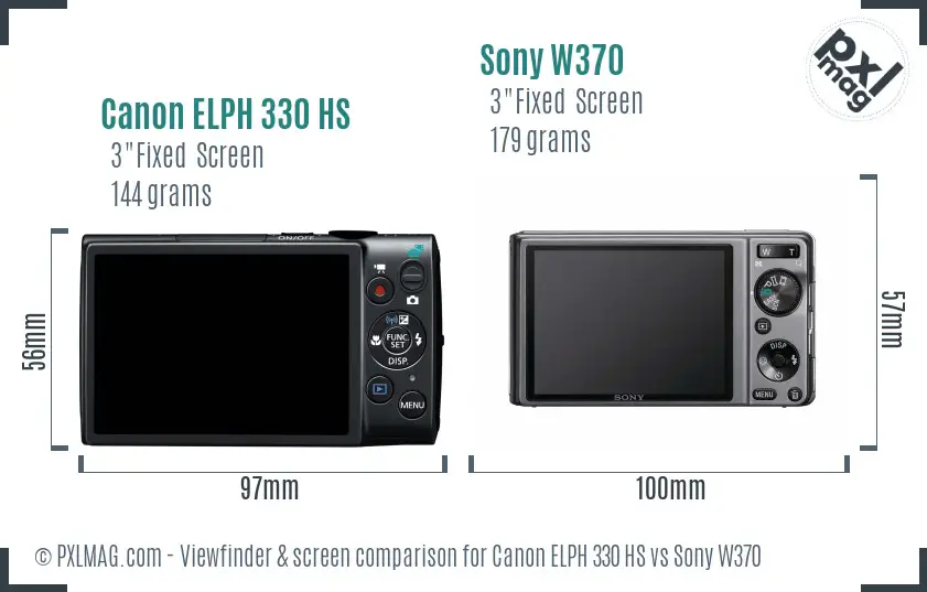 Canon ELPH 330 HS vs Sony W370 Screen and Viewfinder comparison Canon ELPH 330 HS vs Sony W370 Screen and Viewfinder comparison