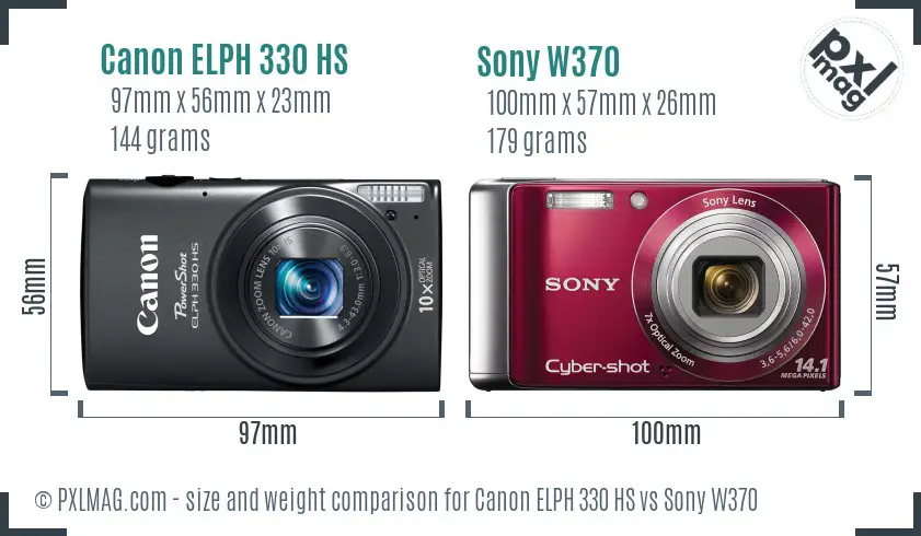 Canon ELPH 330 HS vs Sony W370 size comparison Canon ELPH 330 HS vs Sony W370 size comparison