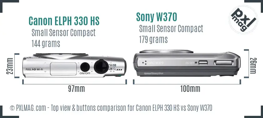 Canon ELPH 330 HS vs Sony W370 top view buttons comparison Canon ELPH 330 HS vs Sony W370 top view buttons comparison