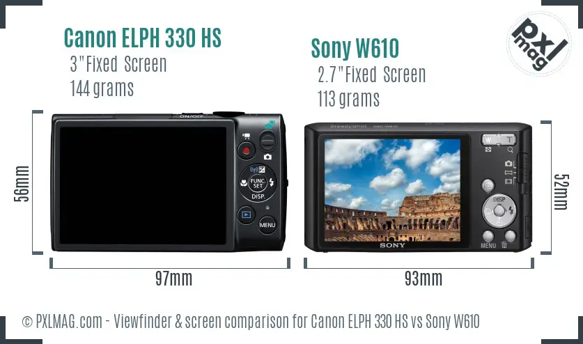 Canon ELPH 330 HS vs Sony W610 Screen and Viewfinder comparison Canon ELPH 330 HS vs Sony W610 Screen and Viewfinder comparison