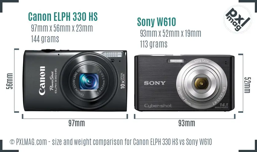 Canon ELPH 330 HS vs Sony W610 size comparison Canon ELPH 330 HS vs Sony W610 size comparison