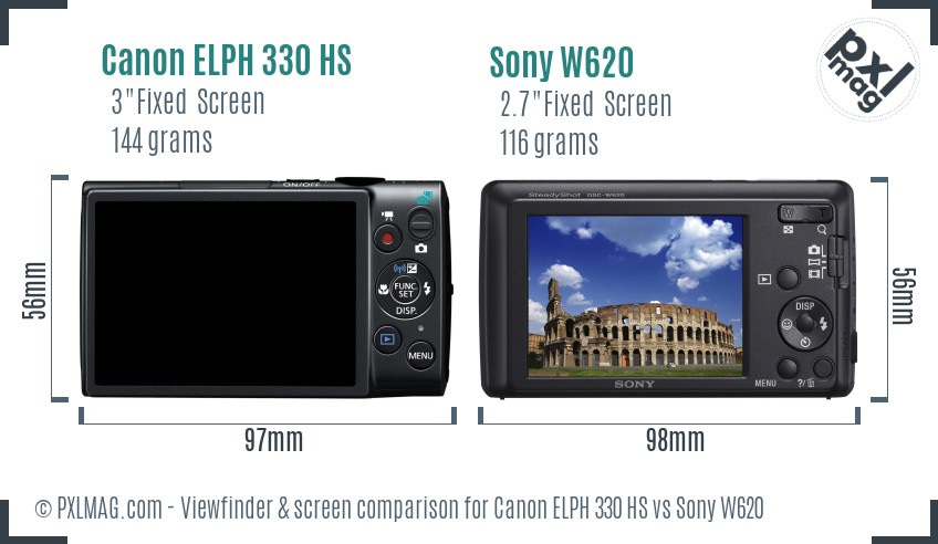 Canon ELPH 330 HS vs Sony W620 Screen and Viewfinder comparison