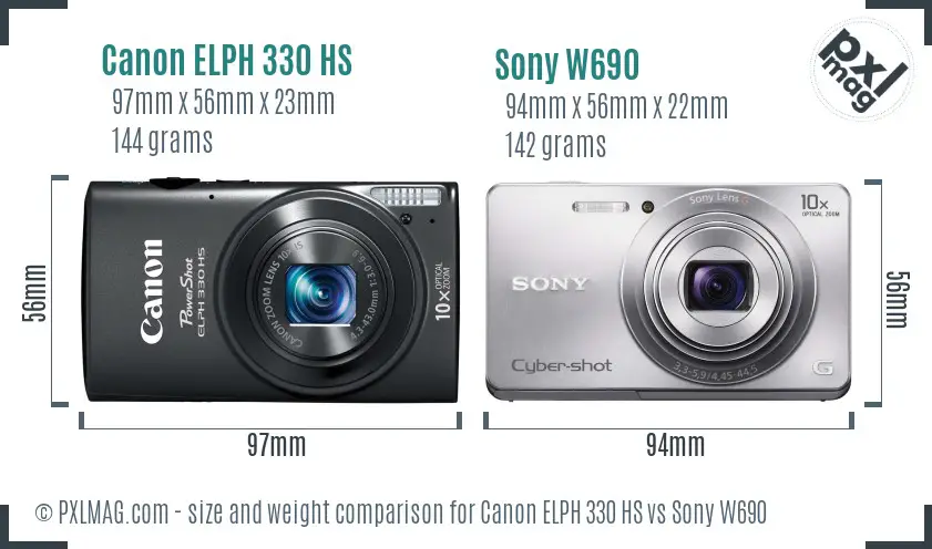 Canon ELPH 330 HS vs Sony W690 size comparison