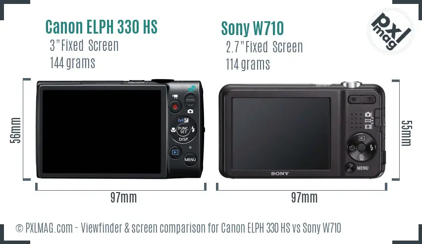 Canon ELPH 330 HS vs Sony W710 Screen and Viewfinder comparison