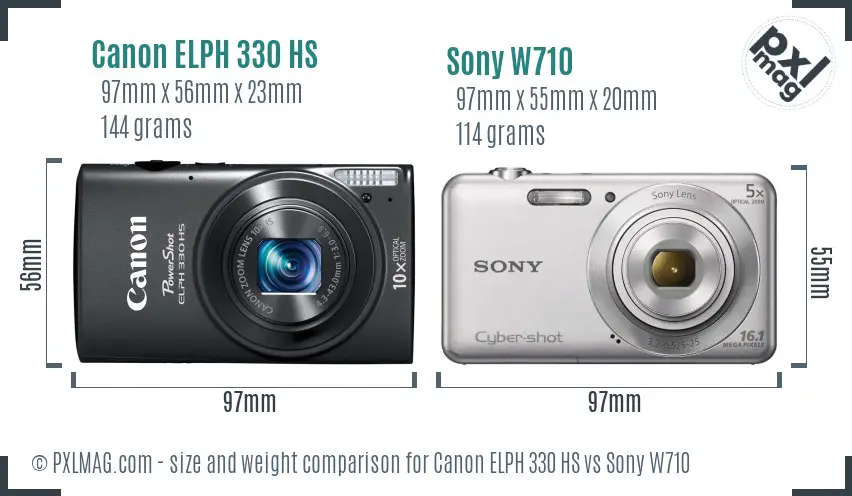 Canon ELPH 330 HS vs Sony W710 size comparison