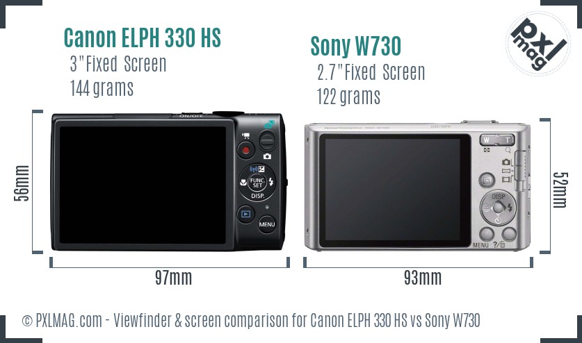 Canon ELPH 330 HS vs Sony W730 Screen and Viewfinder comparison