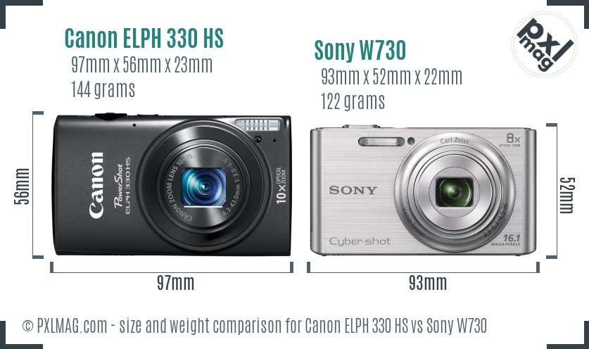 Canon ELPH 330 HS vs Sony W730 size comparison
