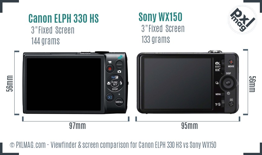 Canon ELPH 330 HS vs Sony WX150 Screen and Viewfinder comparison