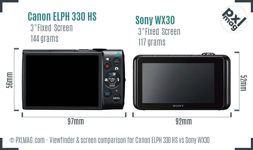 Canon ELPH 330 HS vs Sony WX30 Screen and Viewfinder comparison