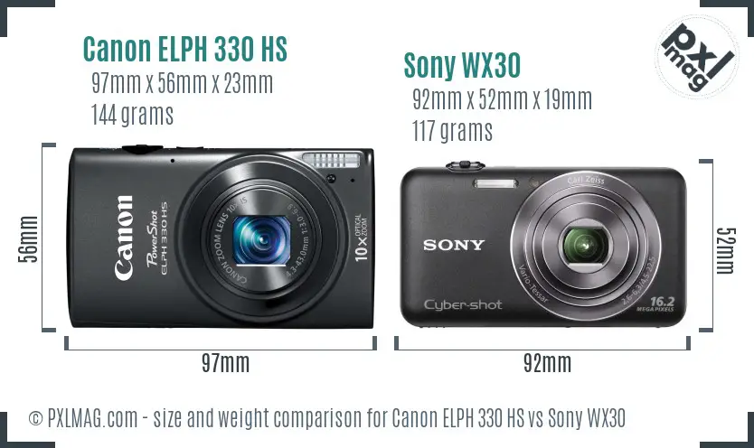 Canon ELPH 330 HS vs Sony WX30 size comparison