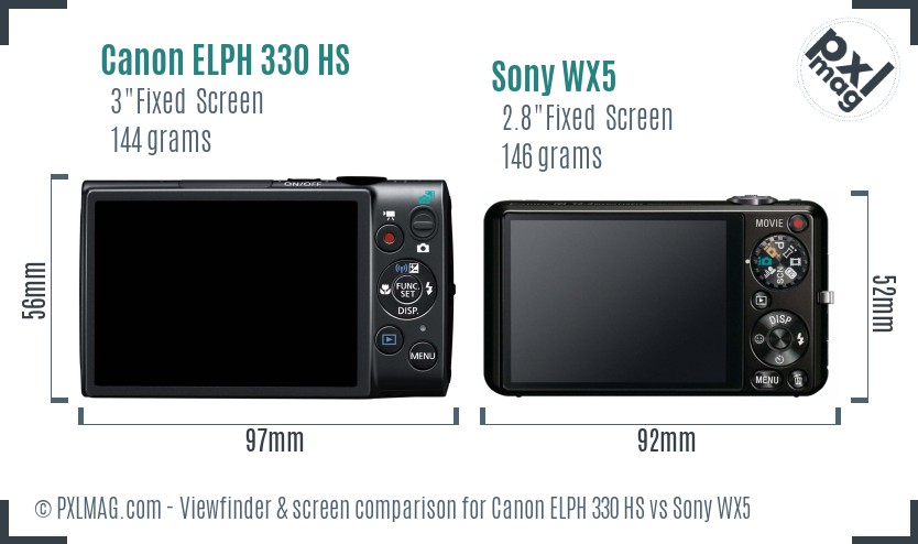 Canon ELPH 330 HS vs Sony WX5 Screen and Viewfinder comparison