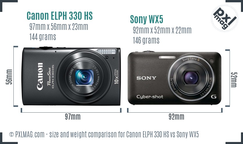Canon ELPH 330 HS vs Sony WX5 size comparison