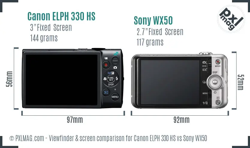 Canon ELPH 330 HS vs Sony WX50 Screen and Viewfinder comparison