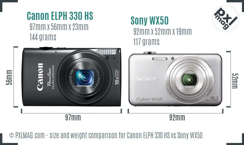 Canon ELPH 330 HS vs Sony WX50 size comparison