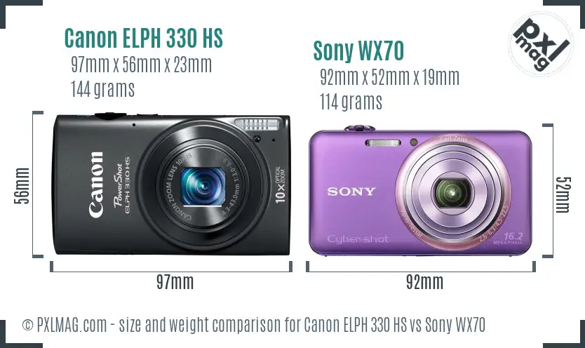 Canon ELPH 330 HS vs Sony WX70 size comparison