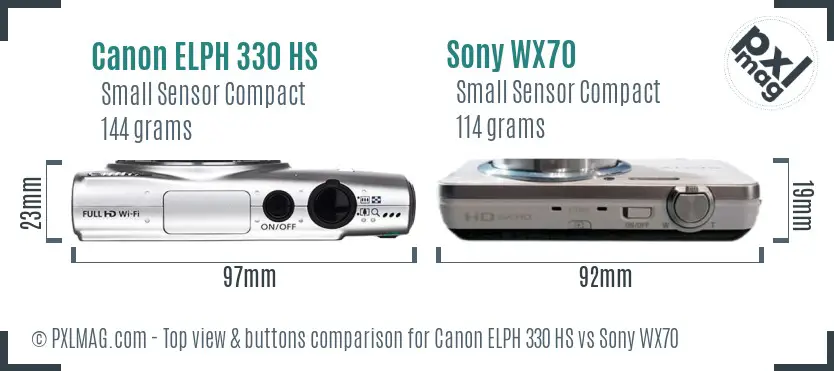 Canon ELPH 330 HS vs Sony WX70 top view buttons comparison