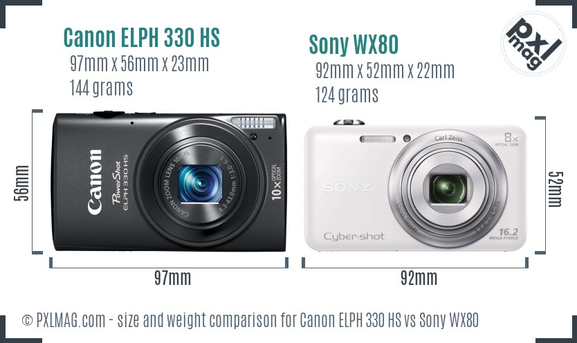 Canon ELPH 330 HS vs Sony WX80 size comparison