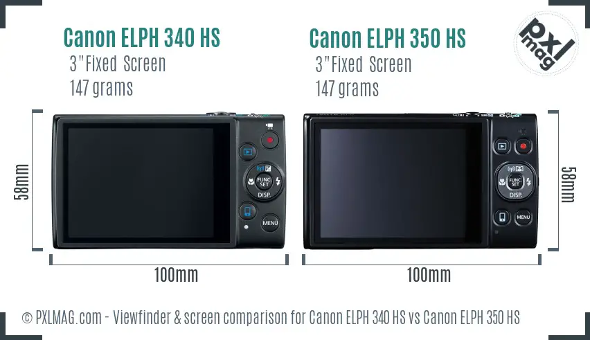 Canon ELPH 340 HS vs Canon ELPH 350 HS Screen and Viewfinder comparison