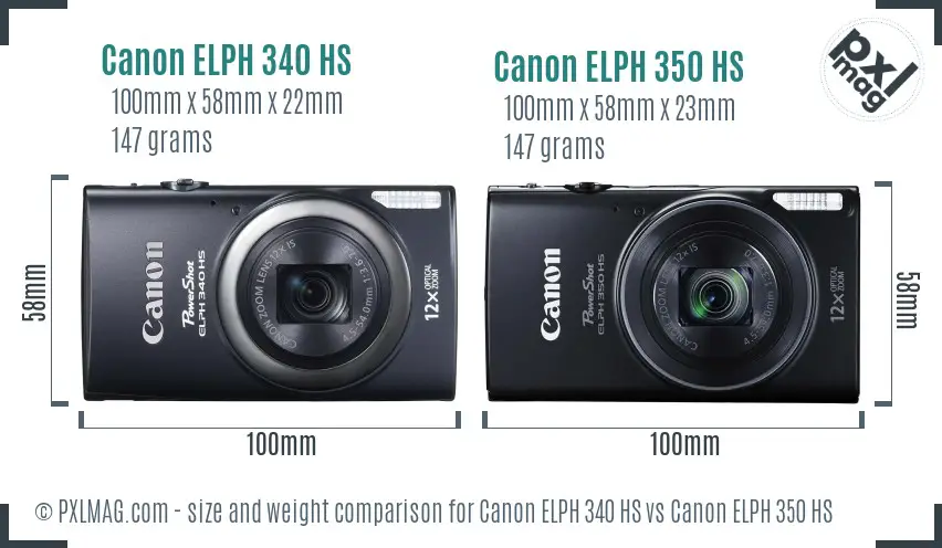 Canon ELPH 340 HS vs Canon ELPH 350 HS size comparison