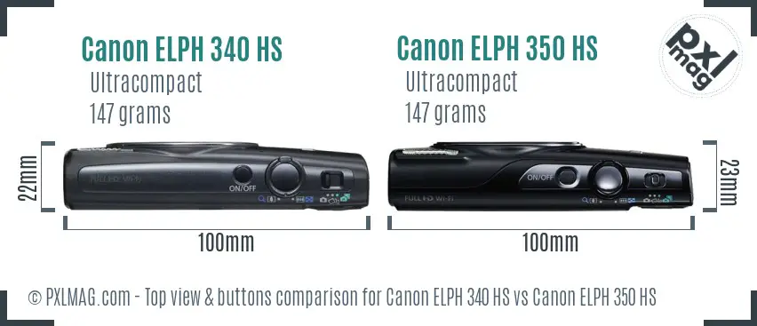 Canon ELPH 340 HS vs Canon ELPH 350 HS top view buttons comparison