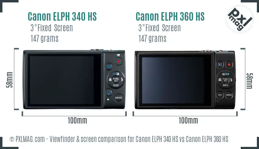 Canon ELPH 340 HS vs Canon ELPH 360 HS Screen and Viewfinder comparison