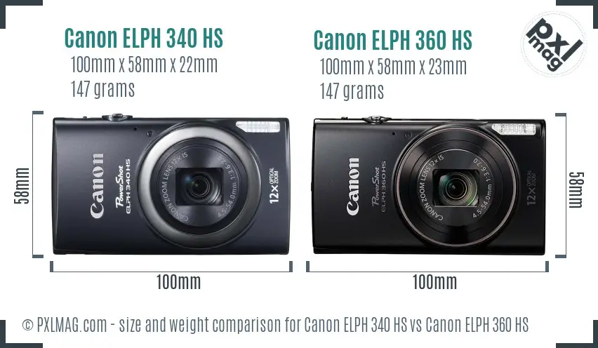 Canon ELPH 340 HS vs Canon ELPH 360 HS size comparison