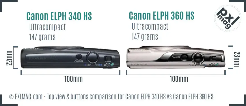 Canon ELPH 340 HS vs Canon ELPH 360 HS top view buttons comparison