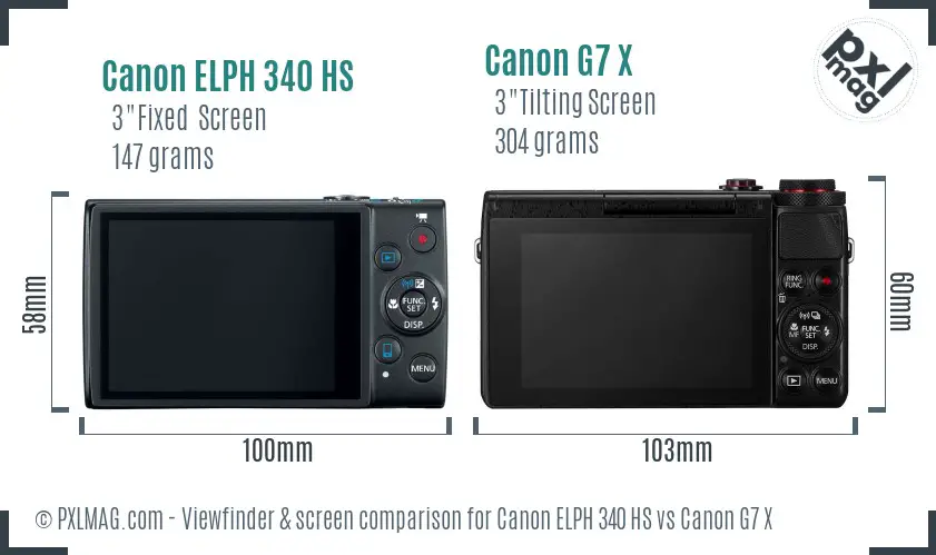 Canon ELPH 340 HS vs Canon G7 X Screen and Viewfinder comparison Canon ELPH 340 HS vs Canon G7 X Screen and Viewfinder comparison