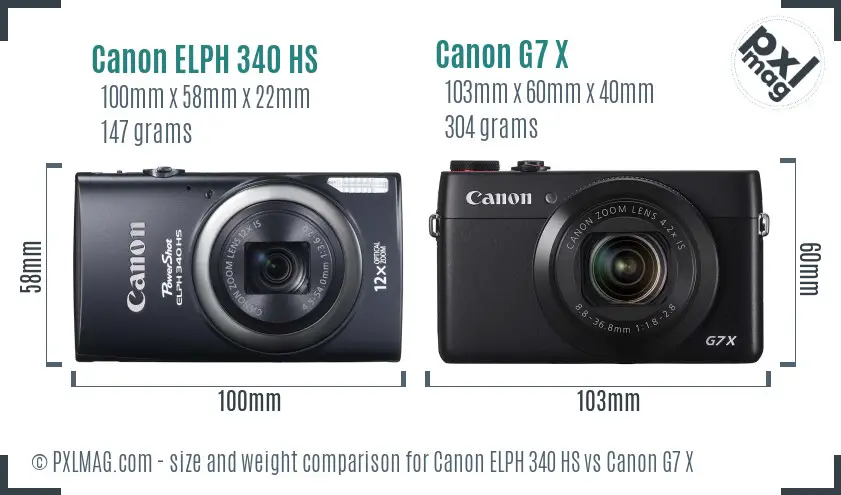 Canon ELPH 340 HS vs Canon G7 X size comparison Canon ELPH 340 HS vs Canon G7 X size comparison
