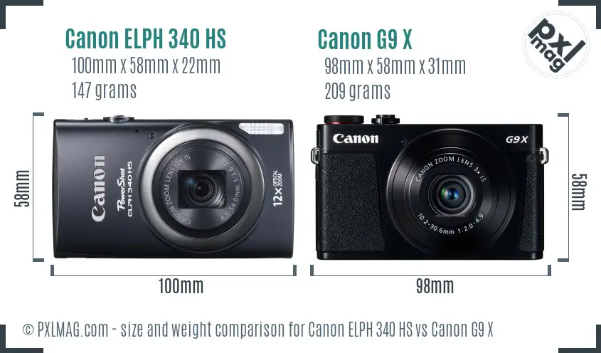 Canon ELPH 340 HS vs Canon G9 X size comparison