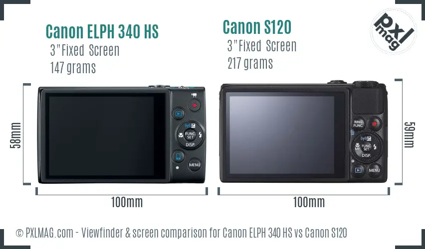 Canon ELPH 340 HS vs Canon S120 Screen and Viewfinder comparison Canon ELPH 340 HS vs Canon S120 Screen and Viewfinder comparison