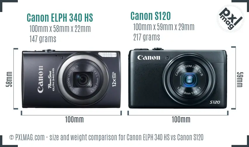 Canon ELPH 340 HS vs Canon S120 size comparison Canon ELPH 340 HS vs Canon S120 size comparison