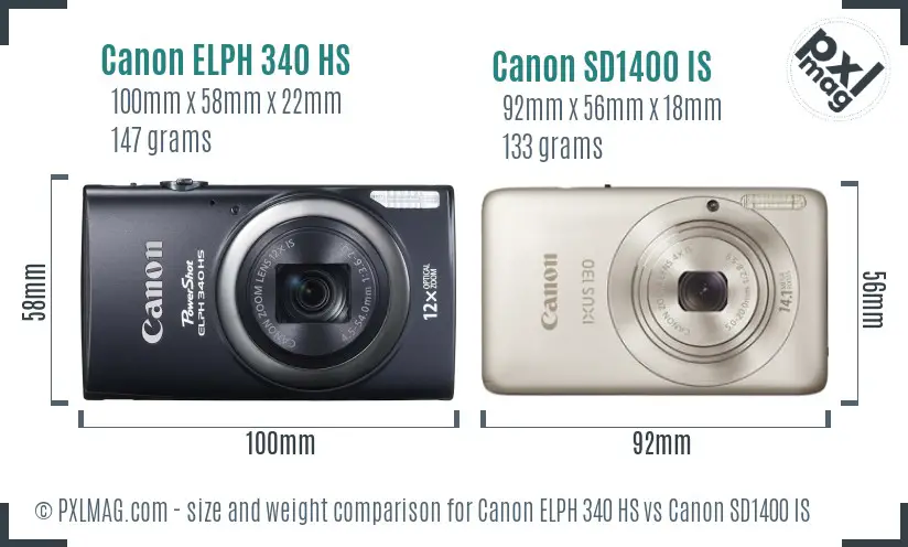 Canon ELPH 340 HS vs Canon SD1400 IS size comparison Canon ELPH 340 HS vs Canon SD1400 IS size comparison