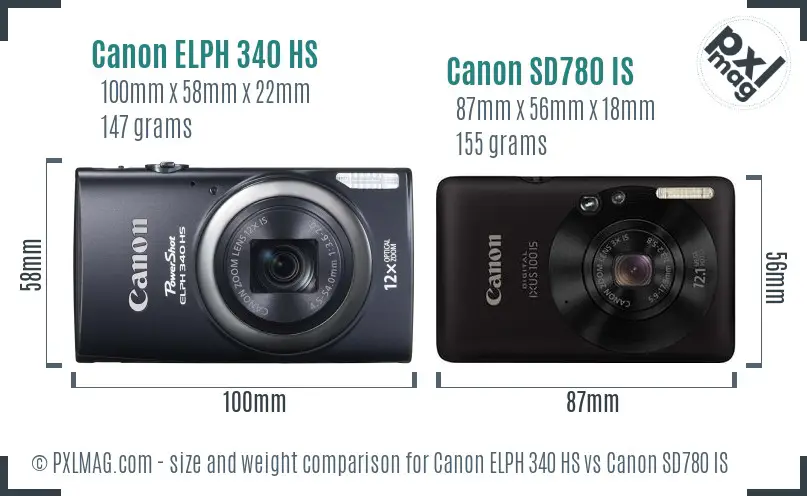 Canon ELPH 340 HS vs Canon SD780 IS size comparison
