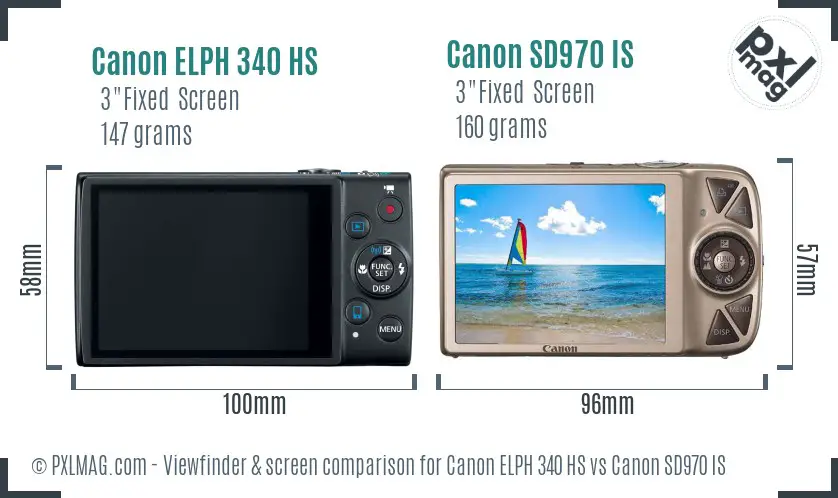 Canon ELPH 340 HS vs Canon SD970 IS Screen and Viewfinder comparison Canon ELPH 340 HS vs Canon SD970 IS Screen and Viewfinder comparison