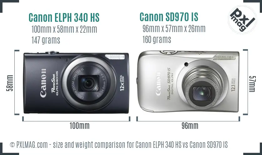 Canon ELPH 340 HS vs Canon SD970 IS size comparison Canon ELPH 340 HS vs Canon SD970 IS size comparison