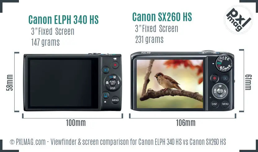 Canon ELPH 340 HS vs Canon SX260 HS Screen and Viewfinder comparison Canon ELPH 340 HS vs Canon SX260 HS Screen and Viewfinder comparison