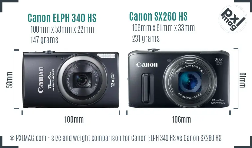 Canon ELPH 340 HS vs Canon SX260 HS size comparison Canon ELPH 340 HS vs Canon SX260 HS size comparison