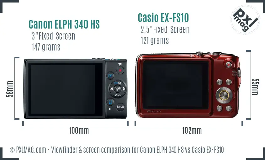 Canon ELPH 340 HS vs Casio EX-FS10 Screen and Viewfinder comparison