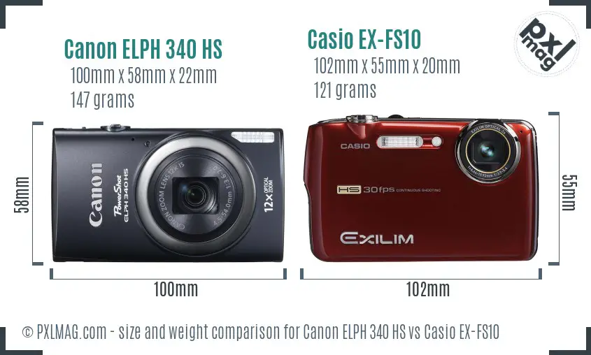 Canon ELPH 340 HS vs Casio EX-FS10 size comparison