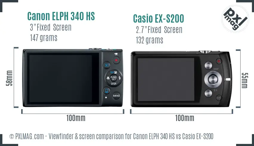 Canon ELPH 340 HS vs Casio EX-S200 Screen and Viewfinder comparison