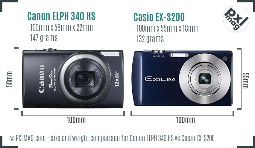 Canon ELPH 340 HS vs Casio EX-S200 size comparison